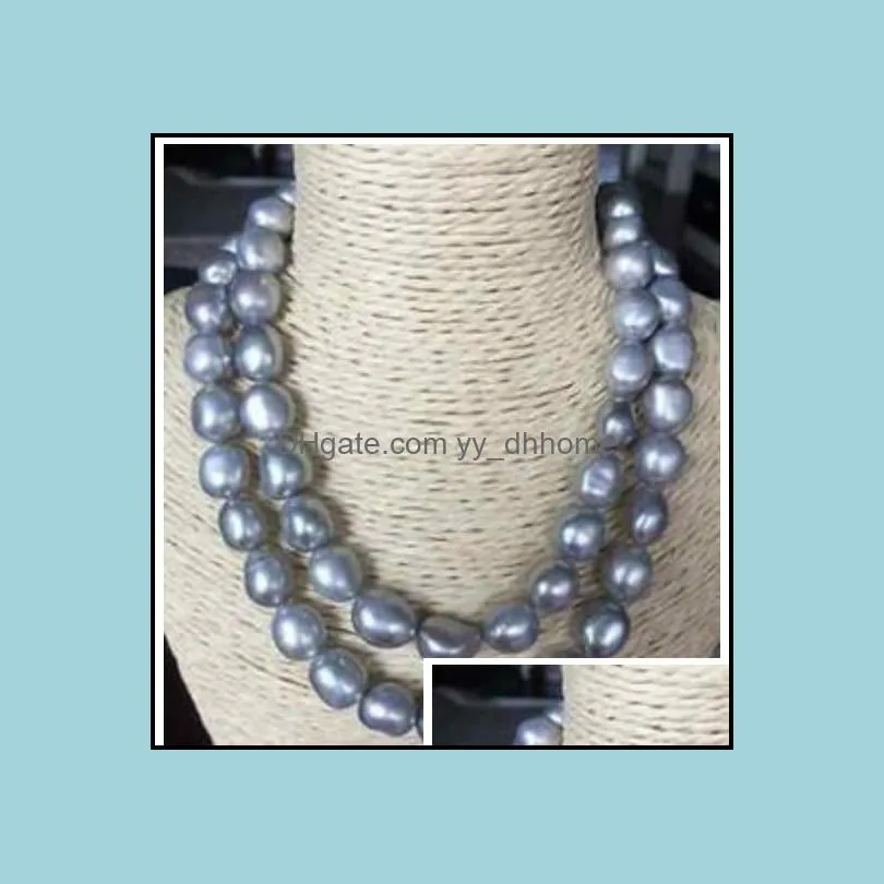 قلادات من الخرز معلقات المجوهرات مزدوجة خيوط 12-1M South Sea Sier Gray Baroque Pearl Necklace 17inch 18inch 14k Gold Clasp Drop Delive