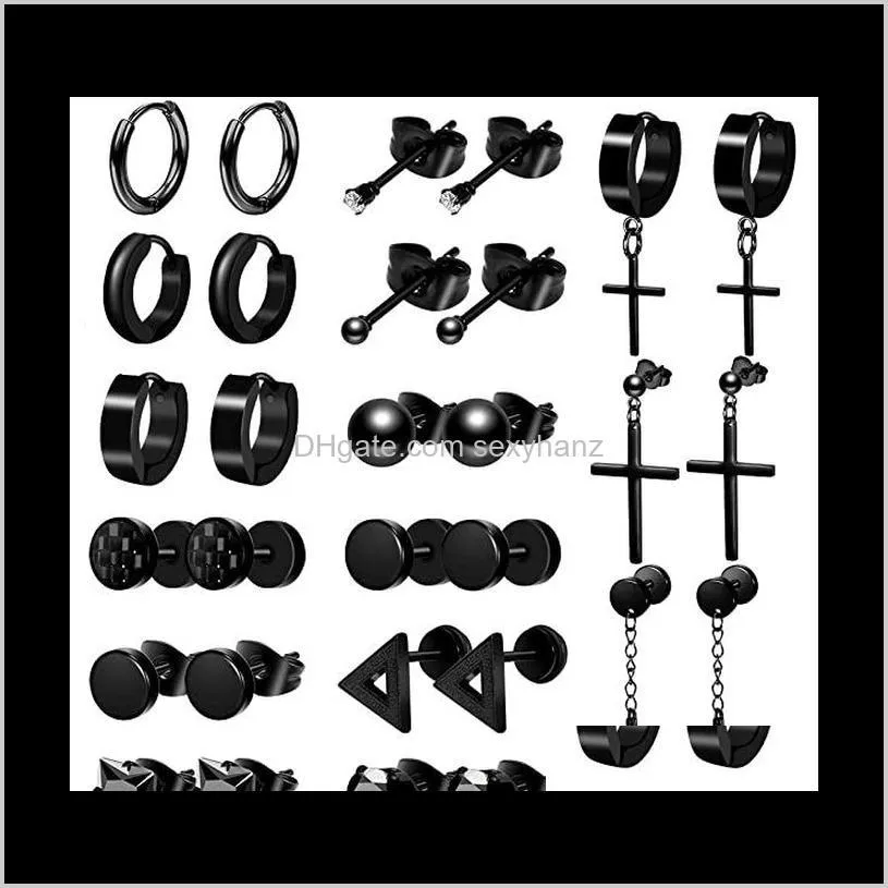 Plugs & Tunnels Body Drop Delivery 2021 D1034 Stud For Men 15 Pairs Stainless Steel Black Sets Women Earring Piercing Jewelry 0Qld4