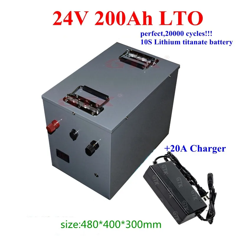 20000 Cycli LTO 24V 200AH 160AH Lithium Titanate Batterij met BMS 10S voor 2000W Vorkheftruck RV Zonnestelsel + 20A-oplader