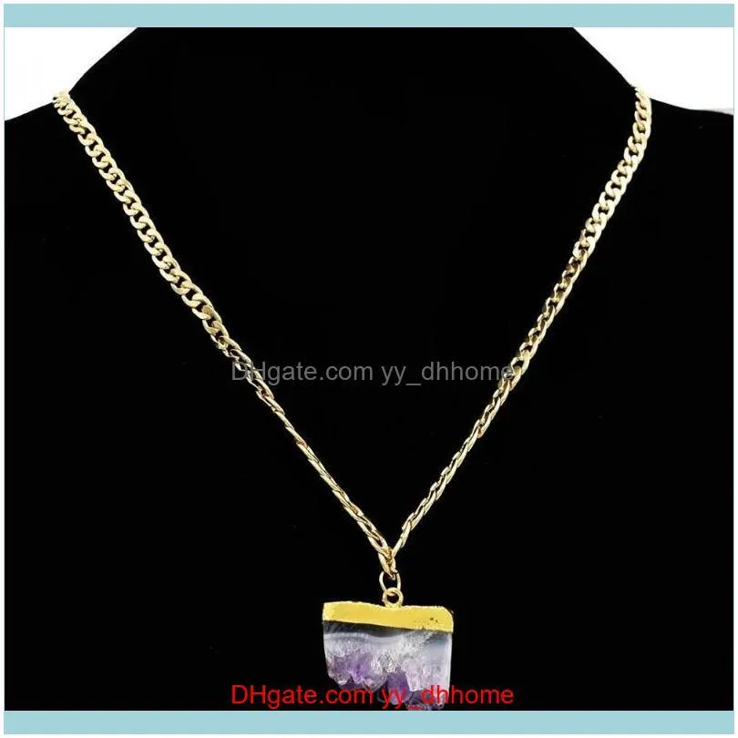 Fashion Rock Long Gold Chain Pendant Necklace Natural Stone Purple Crystal Necklaces For Women Jewelry