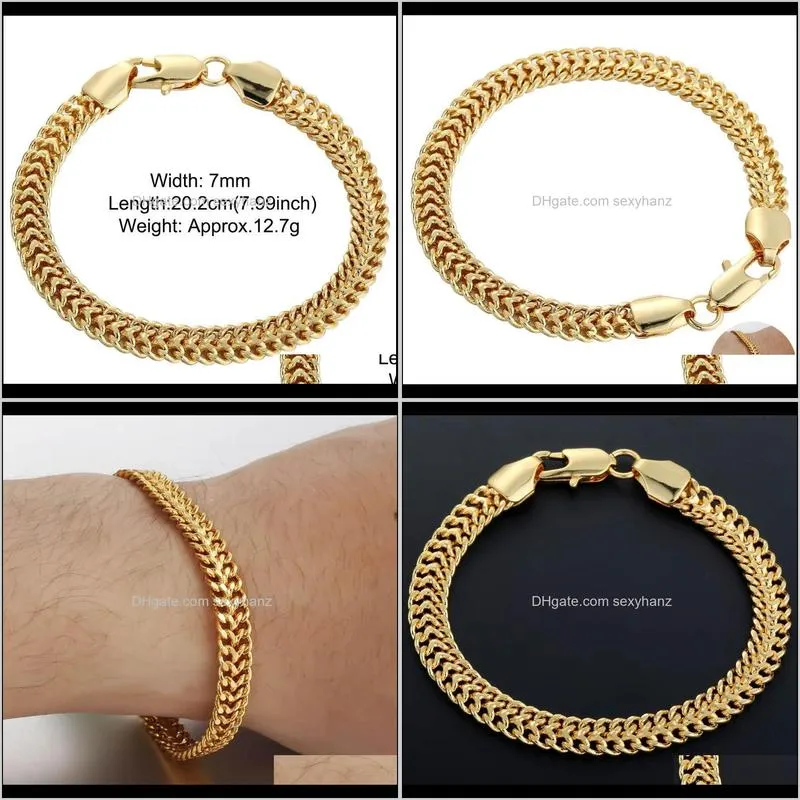 6mm wide womens mens bracelets chain yellow gold color unisex double cut curb cuban bismark link bracelet jewelry lgb352a