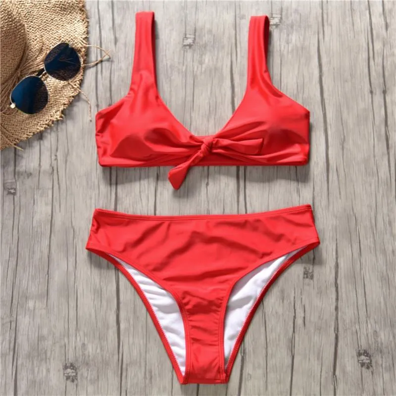 Kvinnors badkläder solid bikini set hög midja sexig simning kostymer delade flickor baddräkt bandage push up beach wear 2021