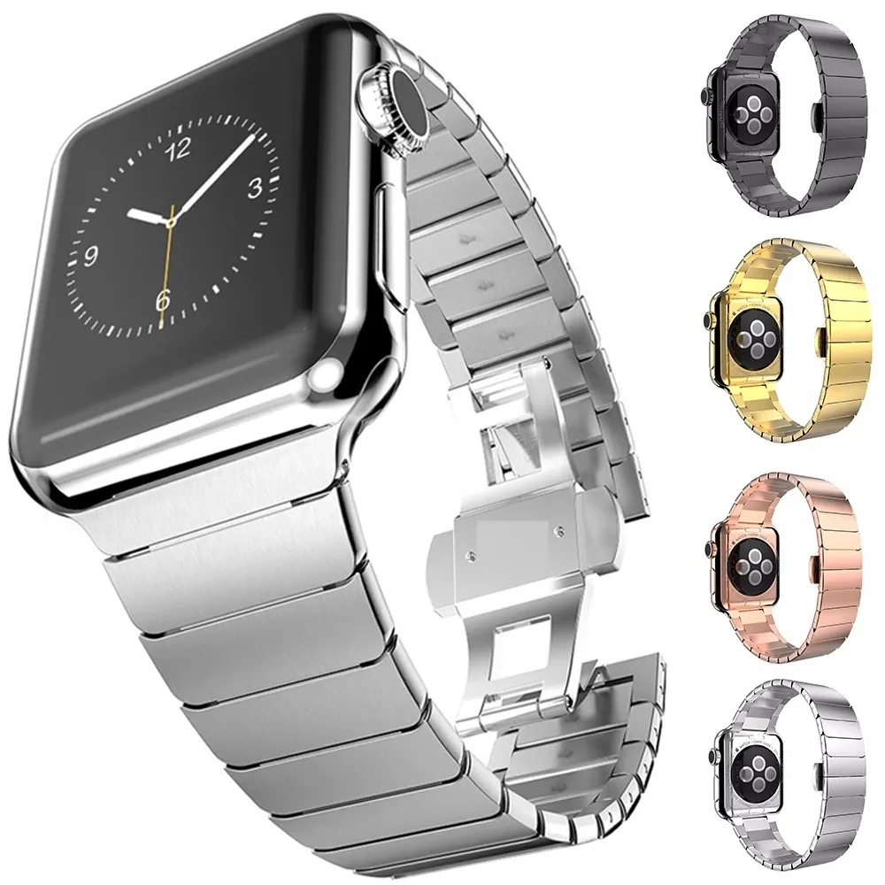 Pulseira de aço inoxidável de luxo para Apple Watch Ultra 49mm Banda 45mm 41mm 44mm 40mm 38mm 42mm Borboleta Pulseira de metal iwatch Bandas Série 8 7 3 4 5 SE 6 2 1