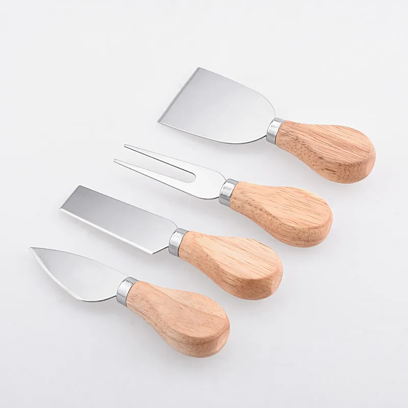 Couteau à fromage en acier inoxydable Cheese Baking couteau à pizza quatre pièces Fabricants gros manche en bois couteau à fromage ensemble d'outils de cuisine