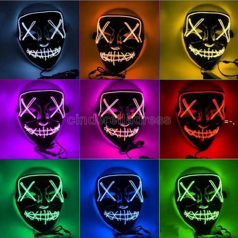 Masque d'horreur d'Halloween LED Masques lumineux Masques de purge Costume d'élection DJ Party Light Up Masques Glow In Dark 10 couleurs JJF11111