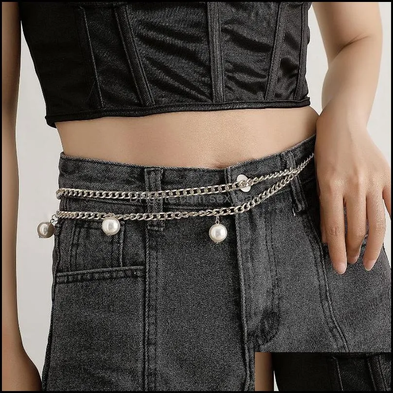 Other Fashion Pearl Waist Chain Alloy Body Female Punk Exaggerated Sexy Metal Beam Jewelry