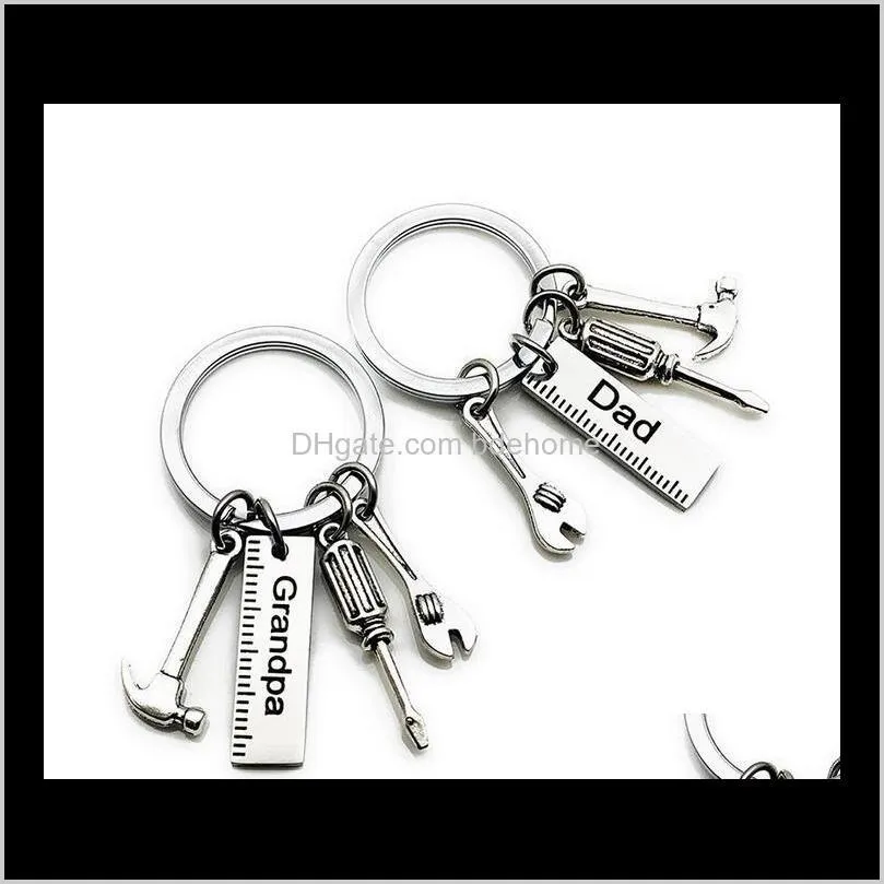 Keychains Fashion Aessories Drop Delivery 2021 Stainless Steel Fathers Day Keychain Creative Hammer Screwdriver Wrench Tool Keyring Car Key C