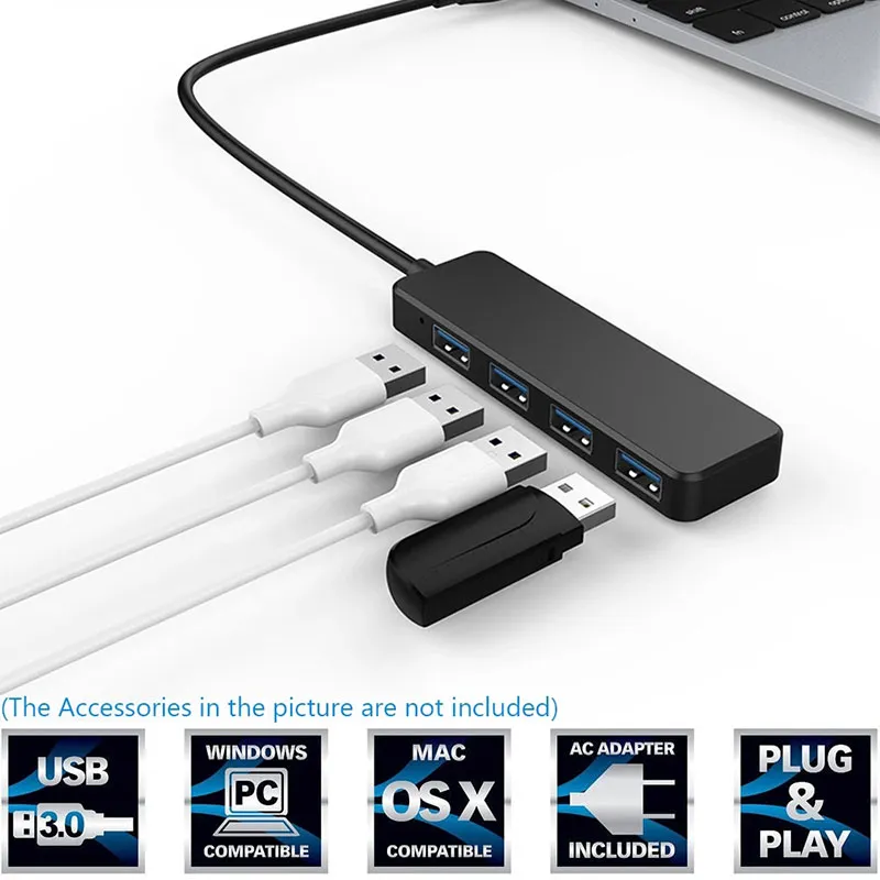 USB-splitter 1 tot 3 - USB 2.0 hub-adapter met oplaadfunctie, snelle