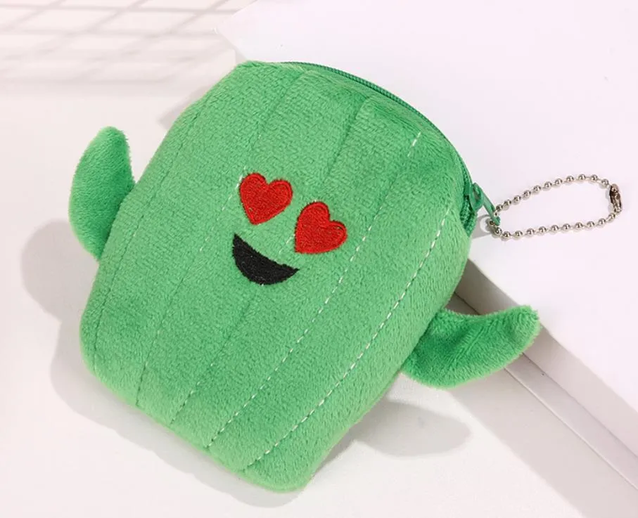 Creative Green Stuffed Plush Cactus Lime Green Purse With Cartoon