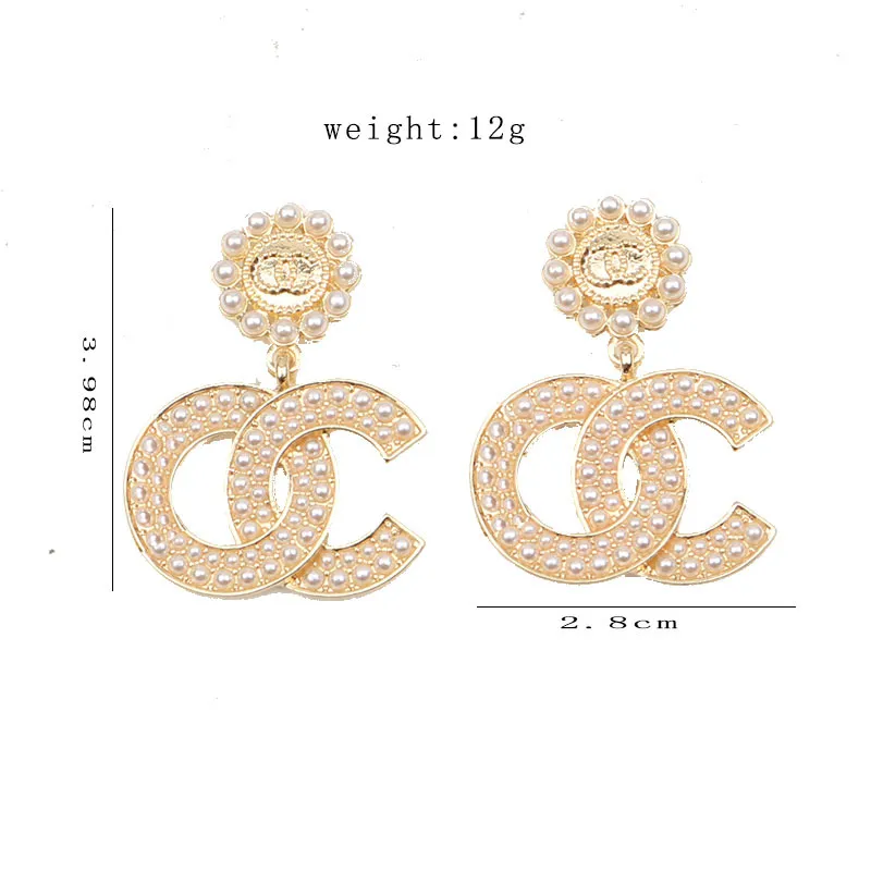 Ladies Gold Plated Brand Designers Big Letters Stud Earrings Classic Geometric Women Sier Crystal Rhinestone Pearl Earring Wedding Party