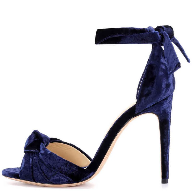 Large pink blue velvet knotted high-heeled sandals women`s fashion banquet shoes Chengdu 2022