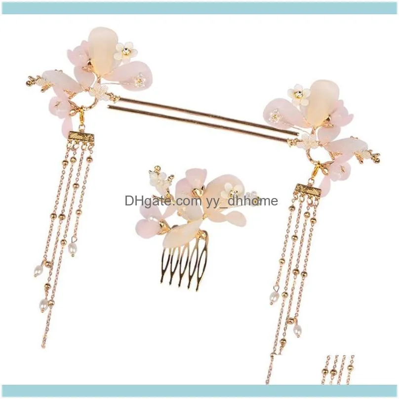 Hair Clips & Barrettes Simple Super Fairy Fashion Women Pins Flower Tassel Step Shake Comb Stick Sets Antique Wedding Accessories