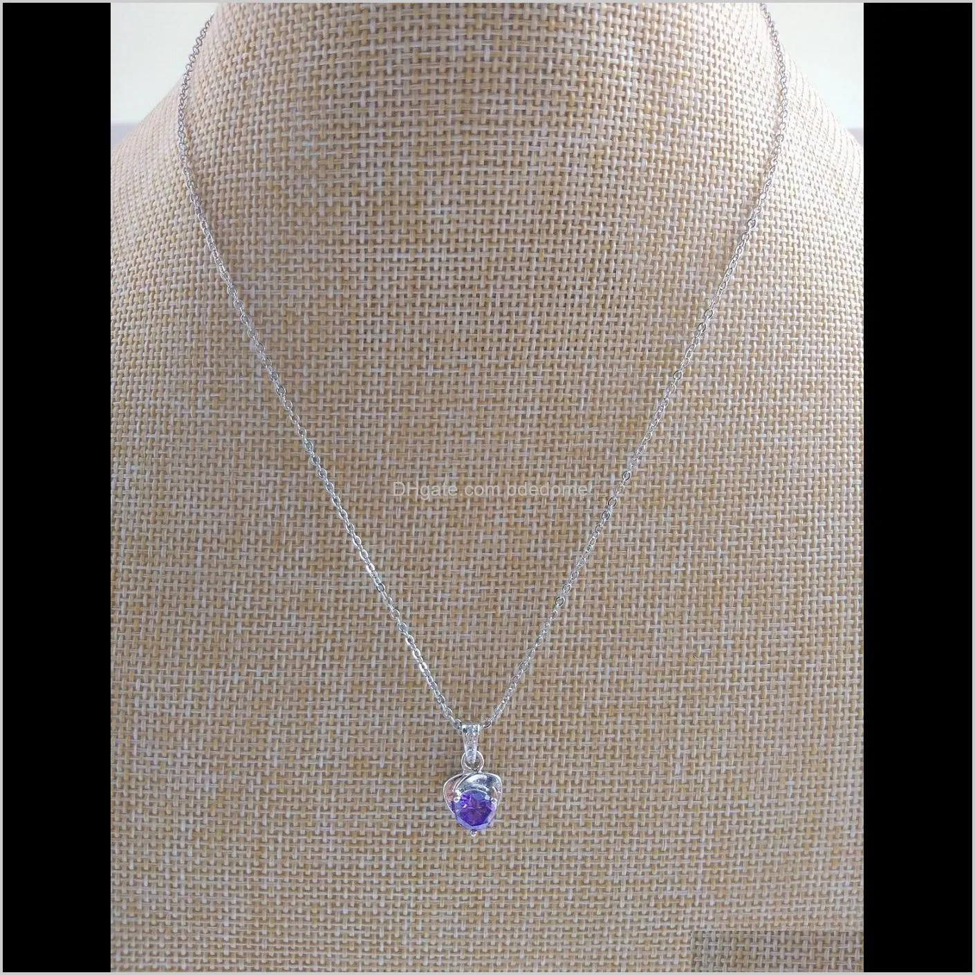 pendant necklace alloy meterial slide white purple crystal setting brass chain women necklace imitation rhodium plated confirmed color