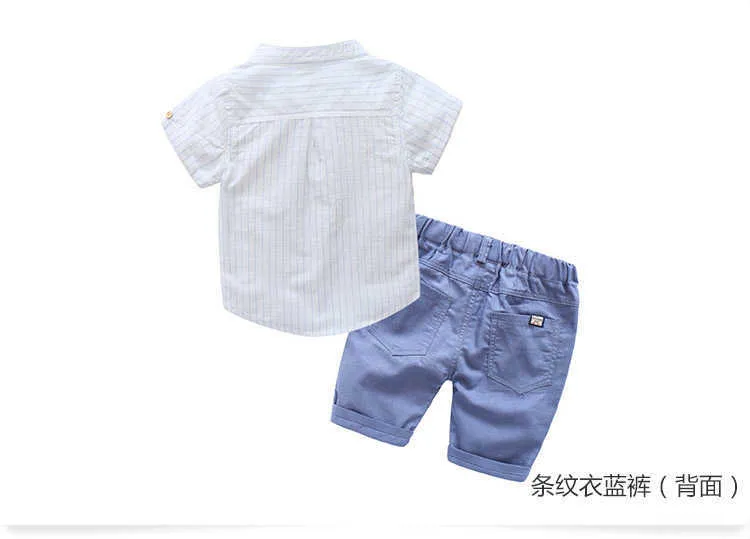  Summer 3-12 Years Teenage Big Kids Cotton Boys Short Sleeve Striped Shirt+Knee Length Pants Shorts 2 Pcs Formal Suits Set (7)