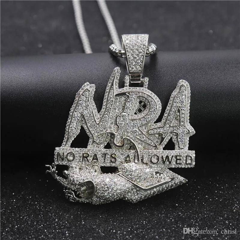 Hip Hop Letter Necklace NO RATS ALLOWED Pendant Iced Out Full Zircon Mens Bling Jewelry Gift
