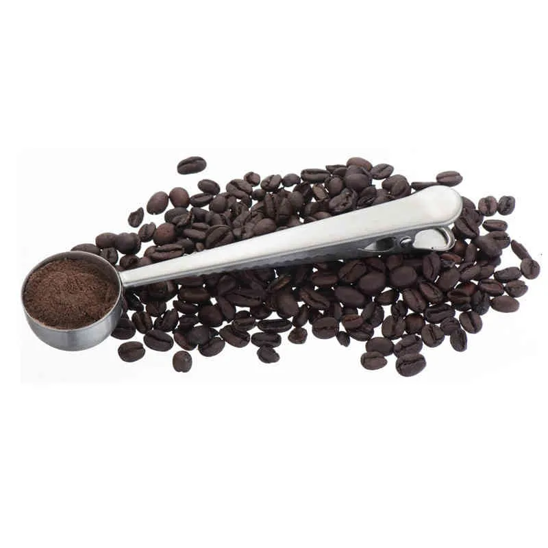 Stainless Steel Coffee Measuring Scoop With Bag Clip Sealing Multifunction Baking Measuring Spoon Seasoning Milk Ice Cream Scoop DH1288 T03