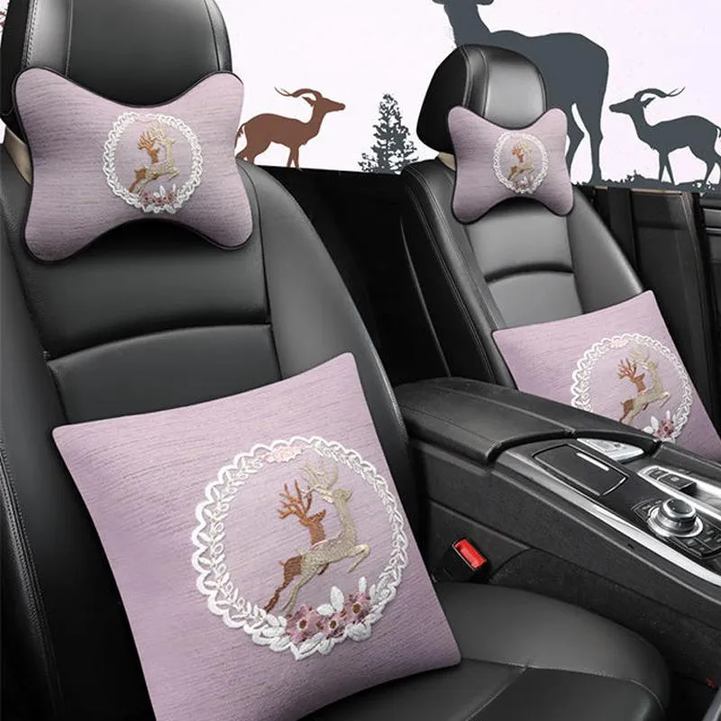 Seat Cushions JINSERTA Car Headrest Pillow Deer Pattern Back