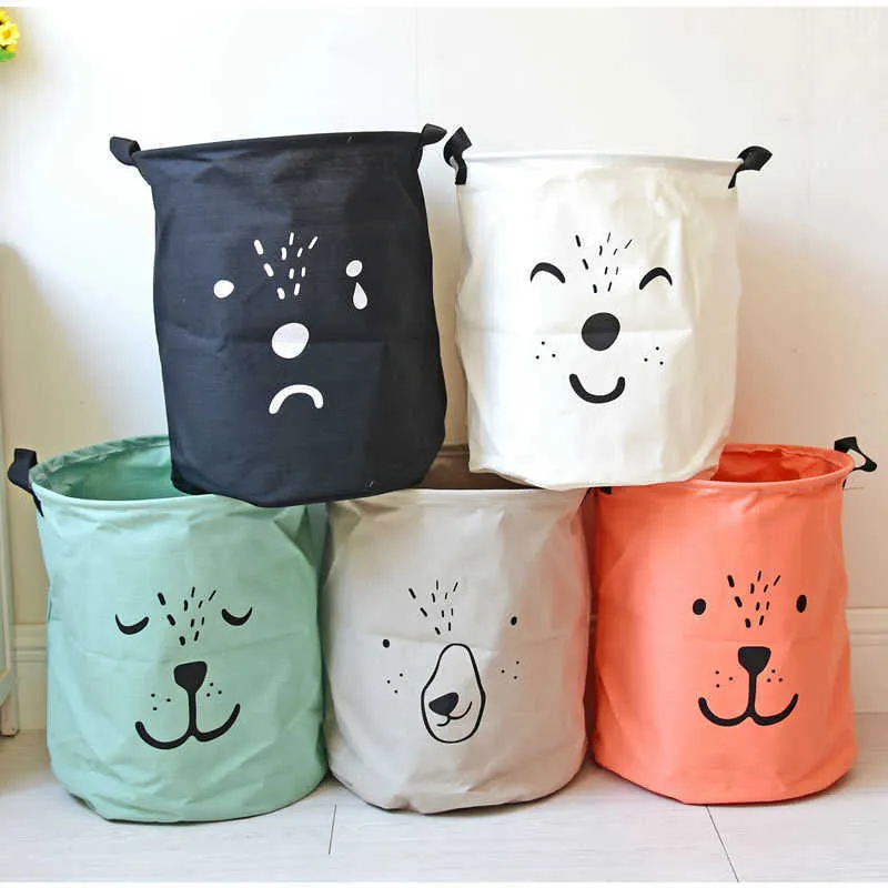 Handhållen Stor Tvättkorg Hamper Bag Cartoon Lovely Clothing Storage Barn Kid Toy Sundries Organizer 210609