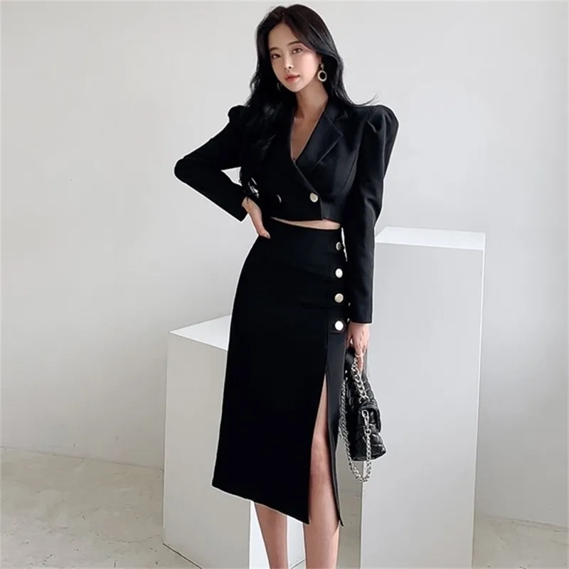 Korean Summer Two Piece Set Women Crop Top + HIgh Waist Bodycon Skirt Suits Female Casual Outfits 210603