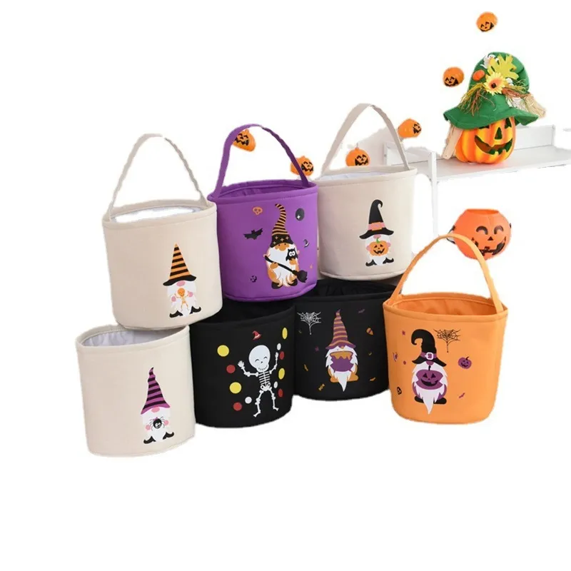 2021 Halloween adereços decorativos pano bolsa de doces abóbora truque ou tratar balde cesta infantil