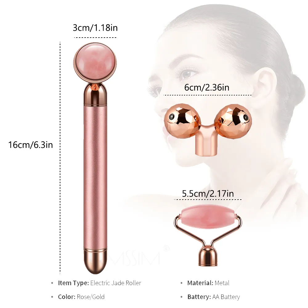 Rodillo Electrico 3 En 1 Para Masaje Facial Ojo Jade Vibracion Levantamiento Facial Rodillos De Cuarzo Rosa Masajeador Herramienta De Masaje Para Eliminacion De Arrugas Antienvejecimiento De 3 04 DHga...