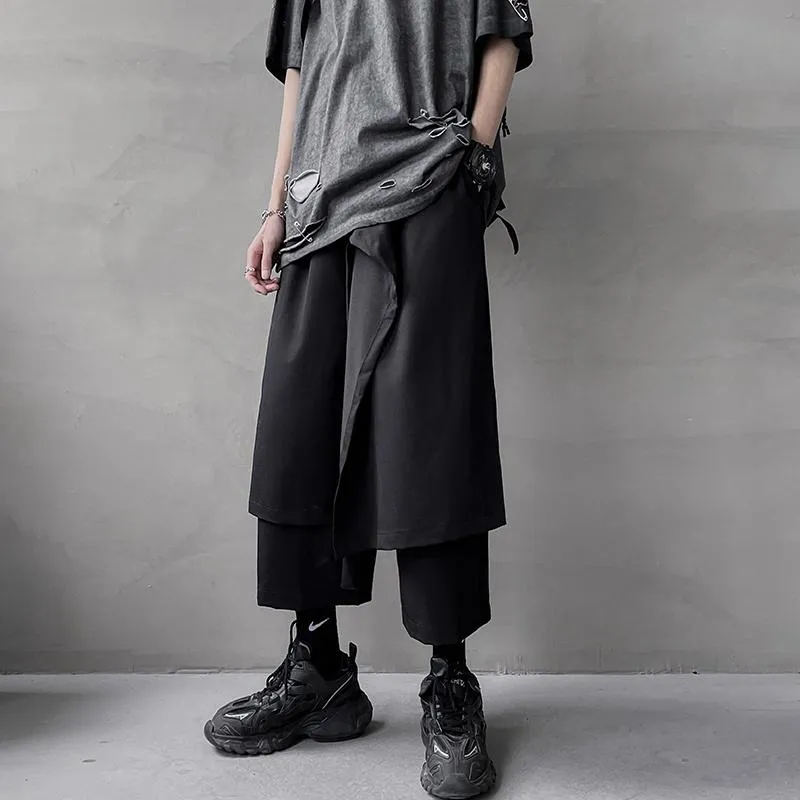 Vêtements ethniques Pantalons de samouraï japonais pour hommes Pantalons noirs Été Vintage Lâche Couleur Solide Casual Yamamoto Longue Mode Jambe large