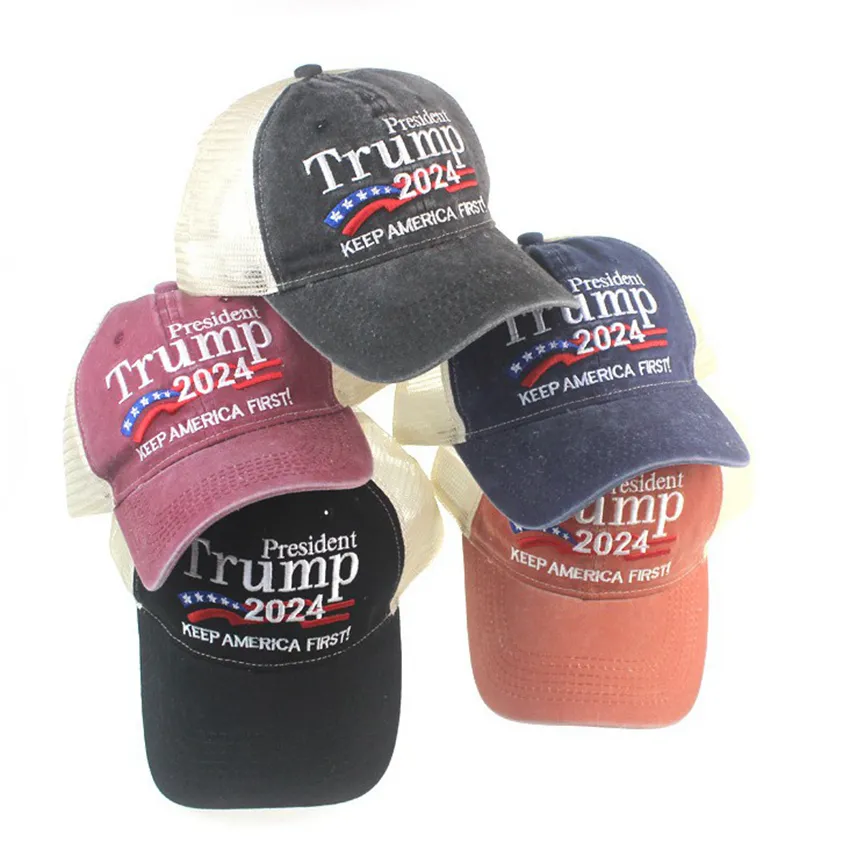 Donald Trump 2024 Baseball Cap Patchwork Washed Outdoor Keep America First Hat Outdoor Sports Embroidered Trump Mesh Hats CYZ3070