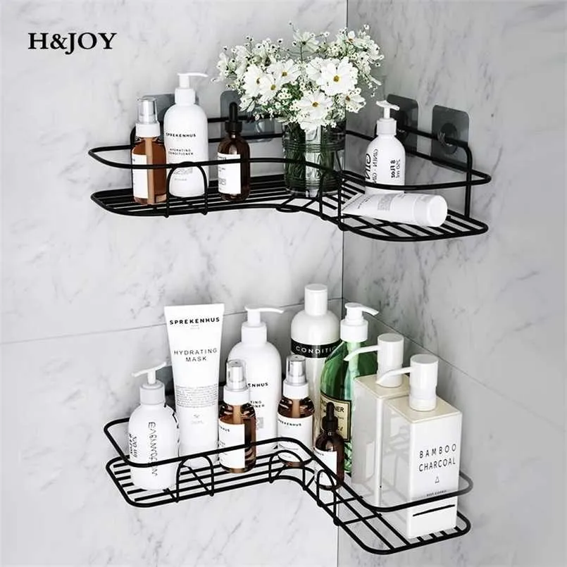 Étagère de salle de bain organisateur étagères cadre d'angle fer douche Caddy support de rangement porte-shampooing pour accessoires HJOY 211112