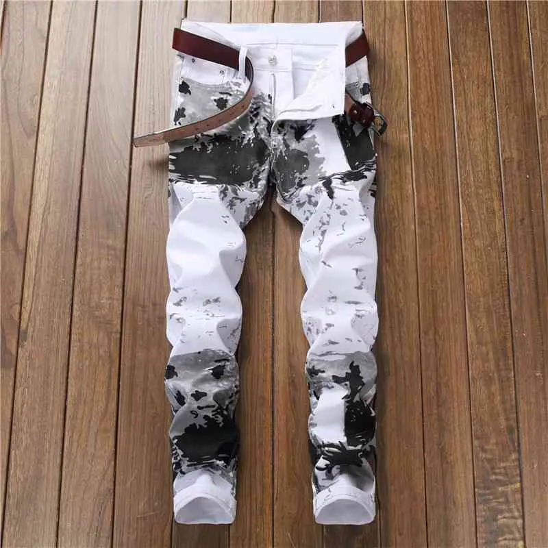 Джинсовый дизайнер белые джинсы высокое качество для мужчин 28-38 осенью зима хип-хоп Punk Streetwear 210622