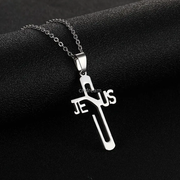 Letter Hollow Jesus Cross Necklace Stainless steel pendant Necklaces for women men fashion jewelry will and sandy