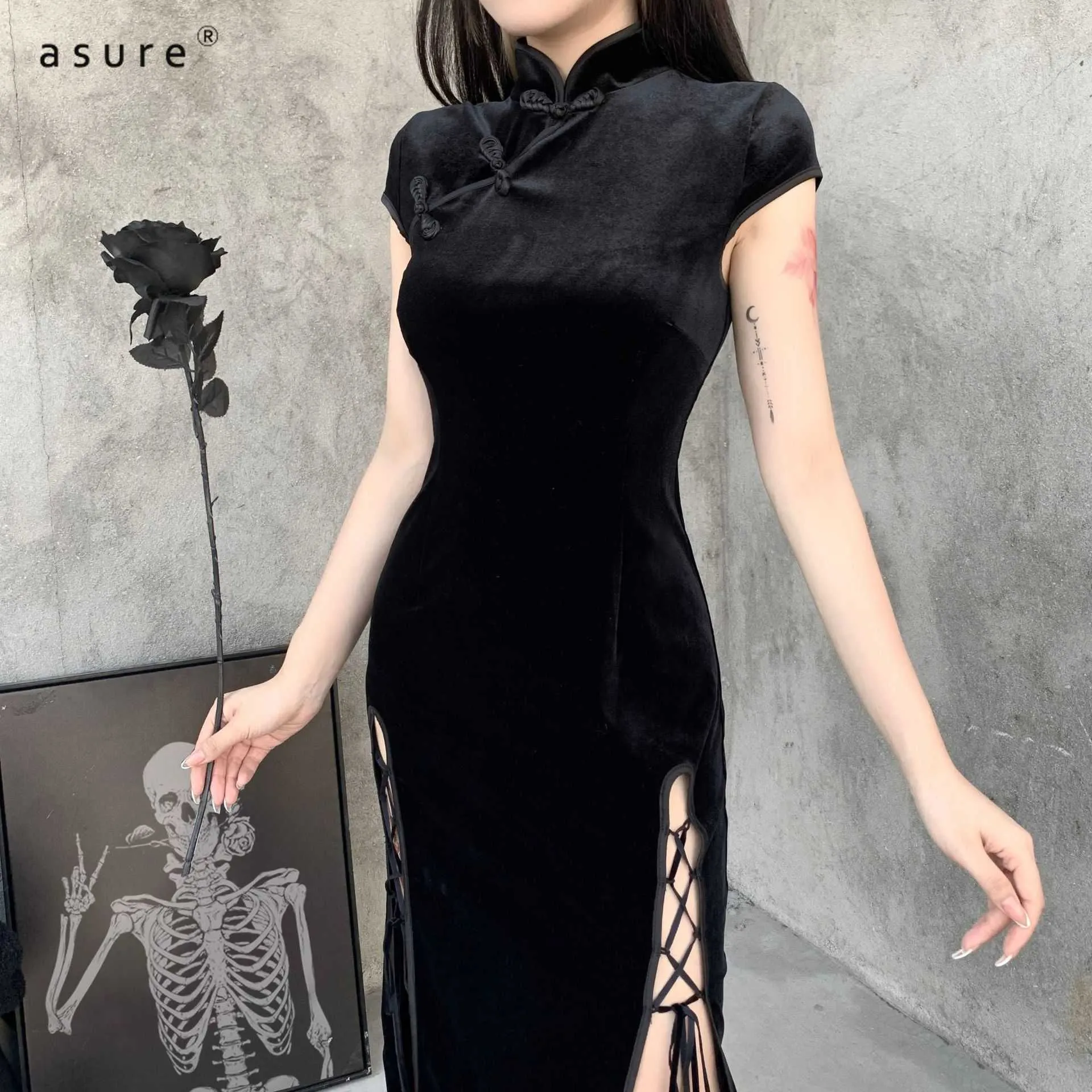 Traf Summer Sexy Dress Women Y2k Gothic Clothing Vintage Harajuku Girls Party Dresses Punk Vestidos Toppies 21495 210712