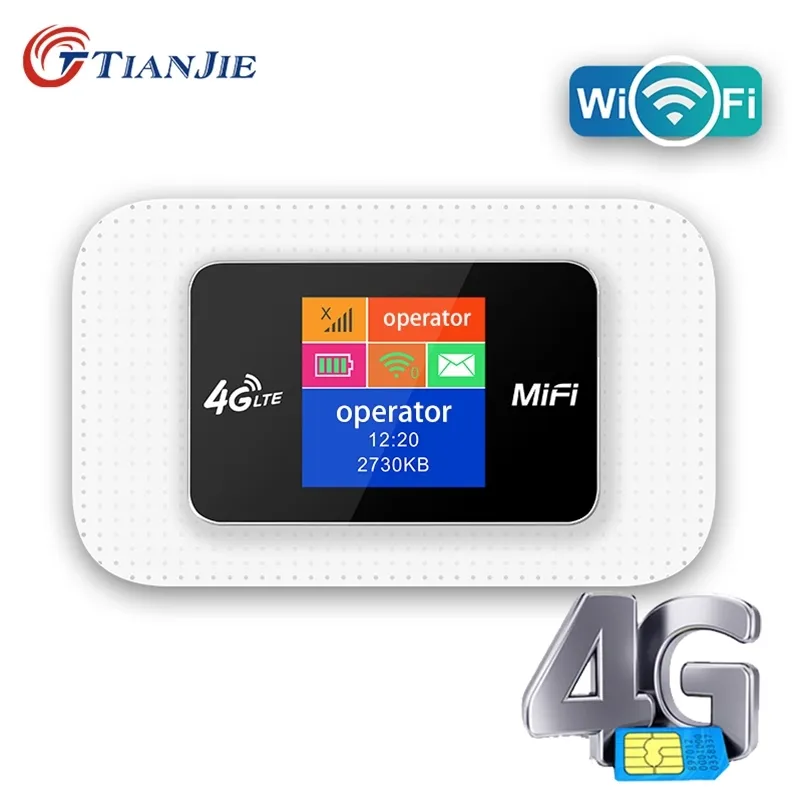 Tianjie 4G SIM Carta SIM WiFi Router Mobile WiFi LTE 100 Mbps Partner Travel Partner wireless Pocket Spot Broadband 4G / 3G MIFI Modem 210918