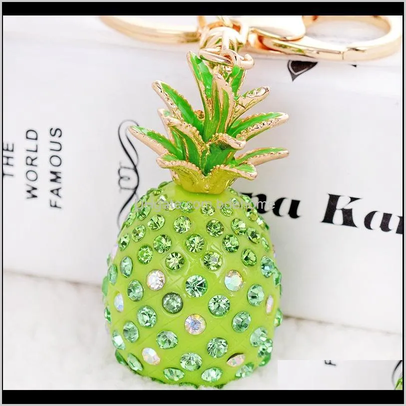 new crystal pineapple keychains charms key chain ring for women bag purse pendant tropical fruit keyrings