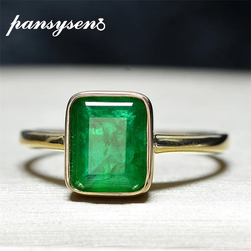 PANSYSEN Arrival Solid 925 sterling silver rings for women 6x8MM Emerald Gemstone Party Yellow Gold Color Fine Jewelry Ring 220223