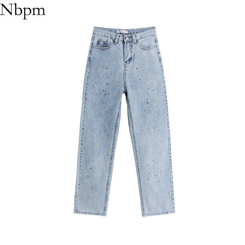 Nbpm Donna Retro Fashion Paint Point Design Jeans Hip Hop Cool Girl All-Fiammifero Allentato Vita alta Primavera Estate 210529