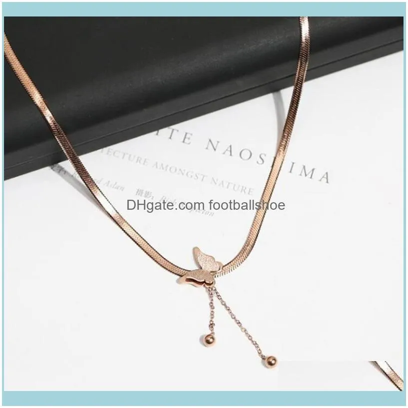 Stainless Steel Matte Butterfly Tassel Charms Snake Bone Chain Choker Pendant Necklace For Women Fashion Fine Jewelry Gift Chains
