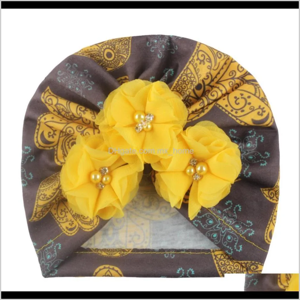 new baby creative printed hat spring and autumn thin children`s four bead flower boundless indian pullover hat