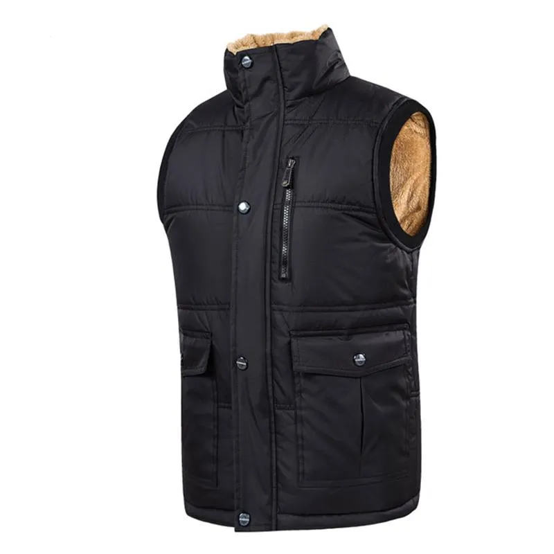 Herrvästar Faliza Fashion Men Vest 2021 Casual Vinterjacka med många fickor förtjockta fleece Chalecos Para Hombre Plus Storlek 6XL MJ109