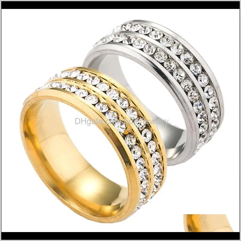 titanium 2 round zircon crystal ring finger rings for women men wedding ring jewelry luxury