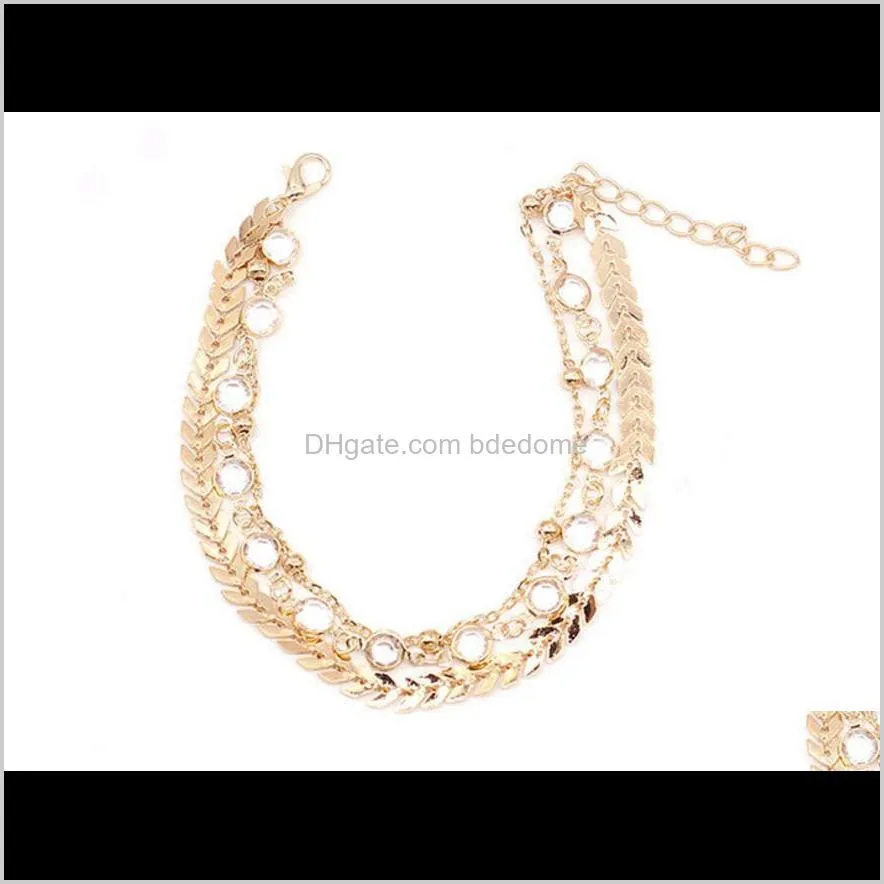 multi layer anklet bead fish bone and acrylic bead chain gold silver plated metal chain women girls gift
