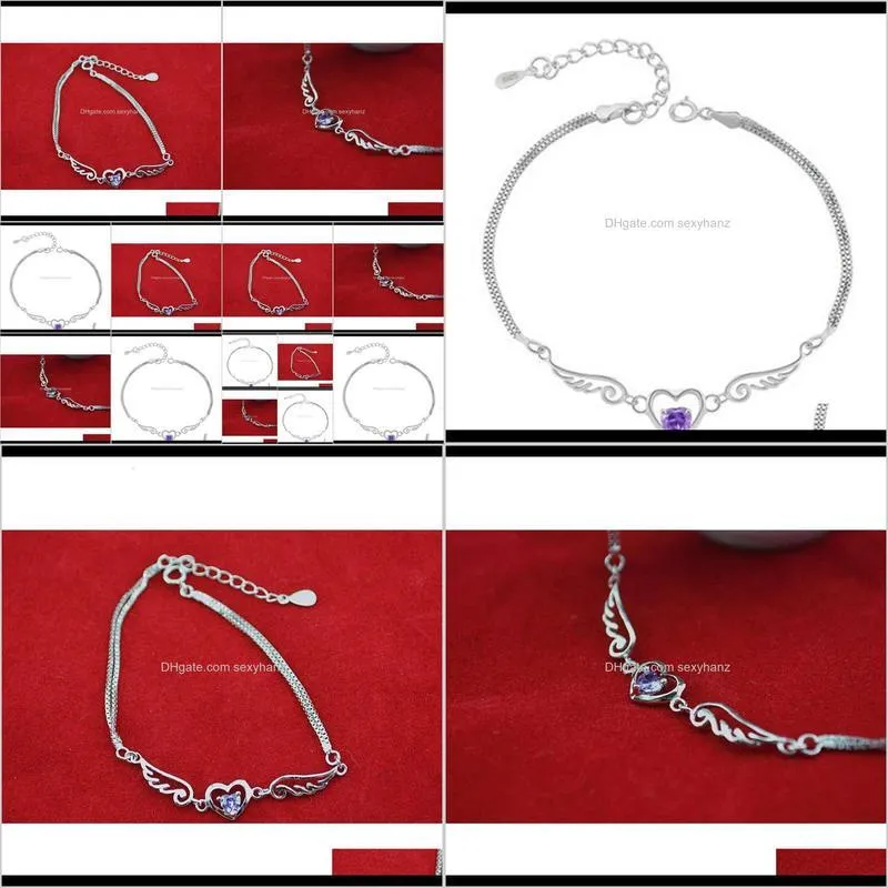 link yincheng 925 angel wings purple zircon fashion short sterling silver bracelet for women