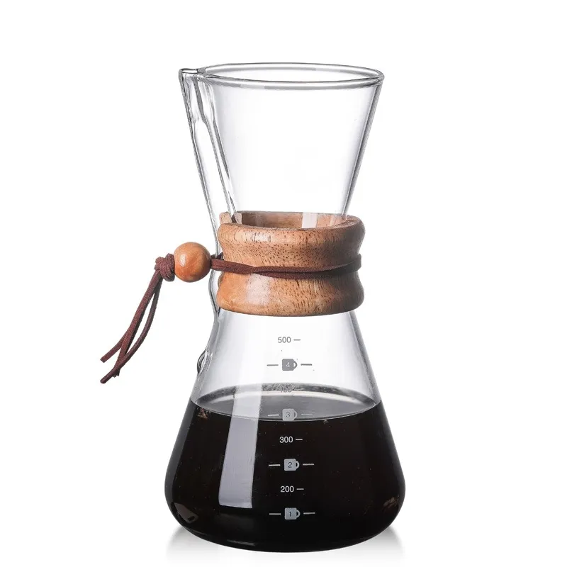 Doniczka do kawy Odporna na ciepło Klasyczna szklana ekspres do kawy LEN Styl wlej na kawę 600ml / 3 filiżanki filtr pula do kawy 210330