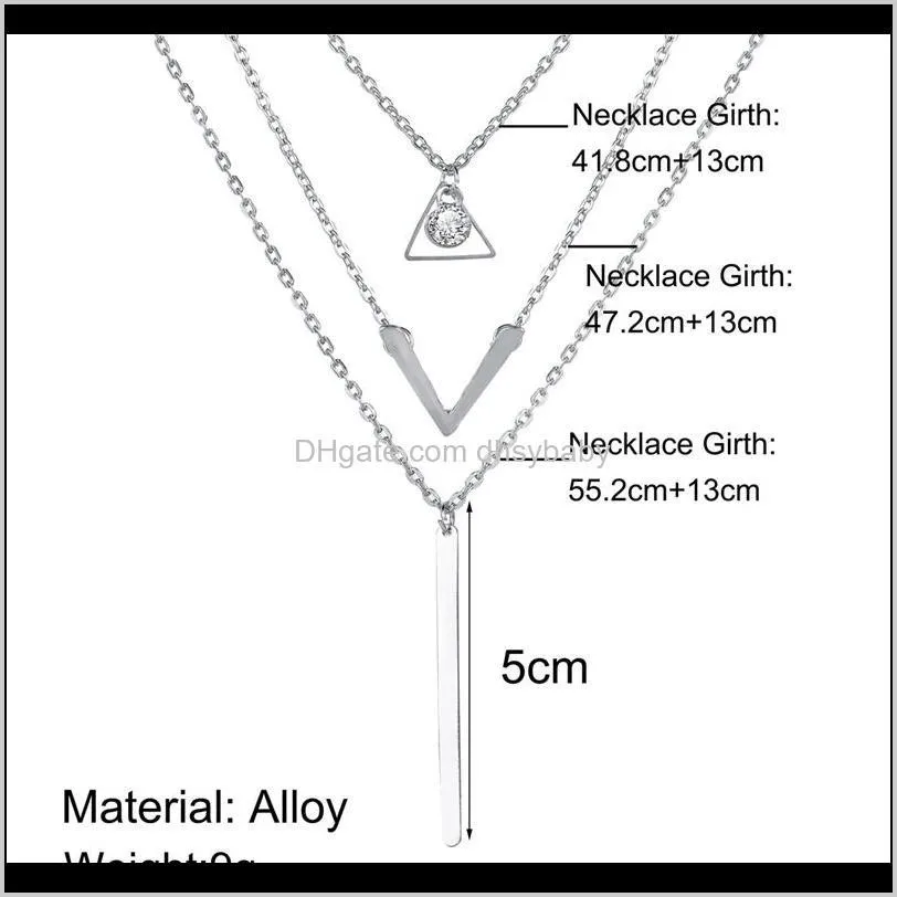 women bohemian necklace multi-layer metal pendant necklace long clavicle chain gold/silver geometric necklace fashion jewelry