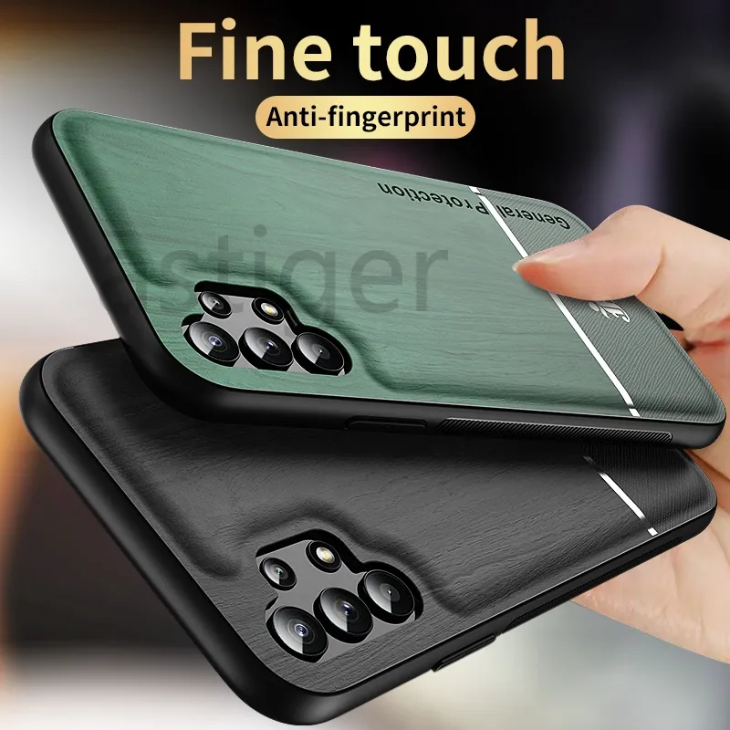 Bionic Wood Grain Phone Case dla Samsung A32 A42 A50 A72 4G 5G A20 A50 A75 A10 A31 A31 A71 A81 A91 A12 Ultra-cienki samochód Magnetyczny Wspornik Ring Bracket Anti-Fall Cover