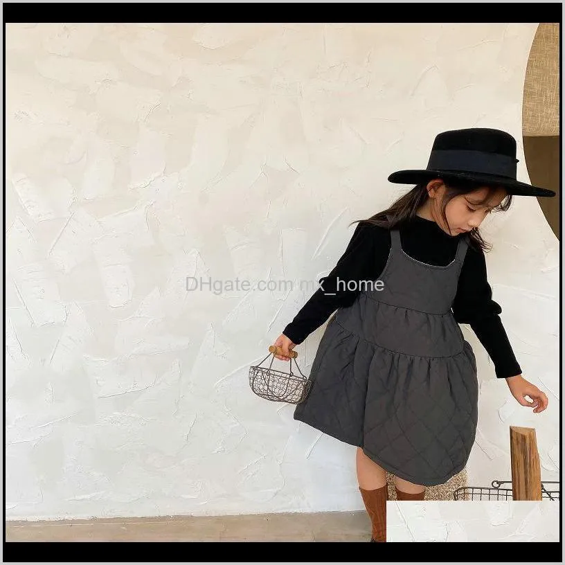 girls` half-high collar padded bottoming shirt + vest dress autumn and winter new long-sleeved shirt cotton dress children`s clothes