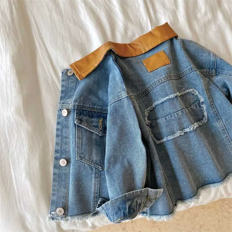 Spring Automne Girls Garçons Vêtements Couleur Patchwork Casual Enfants Jeans Jacket Baby Enfants Outwear Denim Manteau 2-7Y 211204