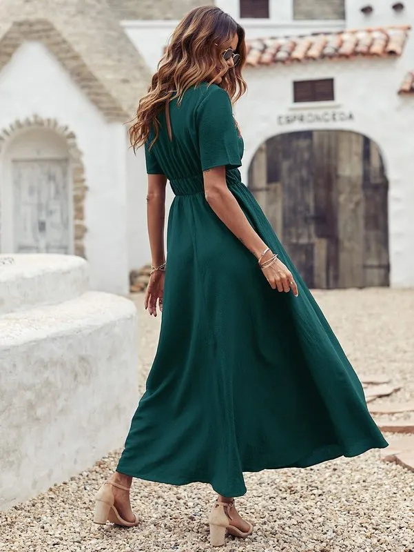 Empire Waist A-Line Maxi Dress with Elastic Waistband and Cowl Neck in Dark  Green Polyester from Dhgate Basic & Casual Dresses - price 60.31