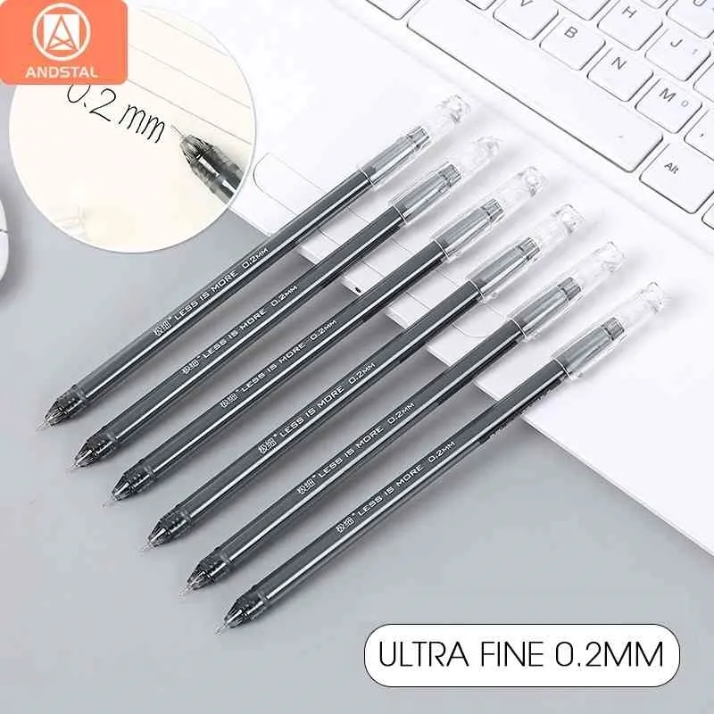 Andstal 12pcs / lot 0.2mm 울트라 미세 금융 바늘 젤 펜 검은 잉크 리필 금융 젤펜 학교 사무실 용품 잉크 펜 210330