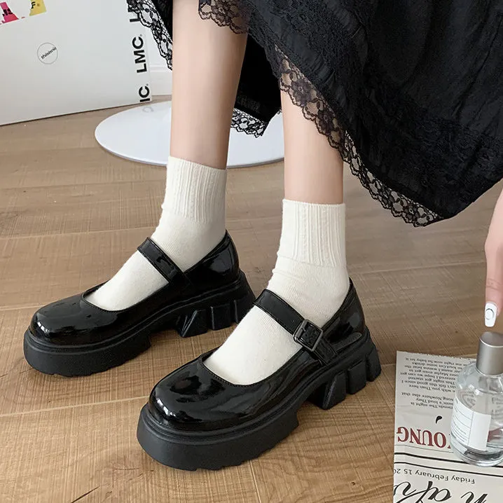 Damen weiße Schuhe Harakuju Lolita JK Student Süße Mädchen Mary Jane Schuhe Japanische High Heels Runde Zehen Plateauschuhe Pumps