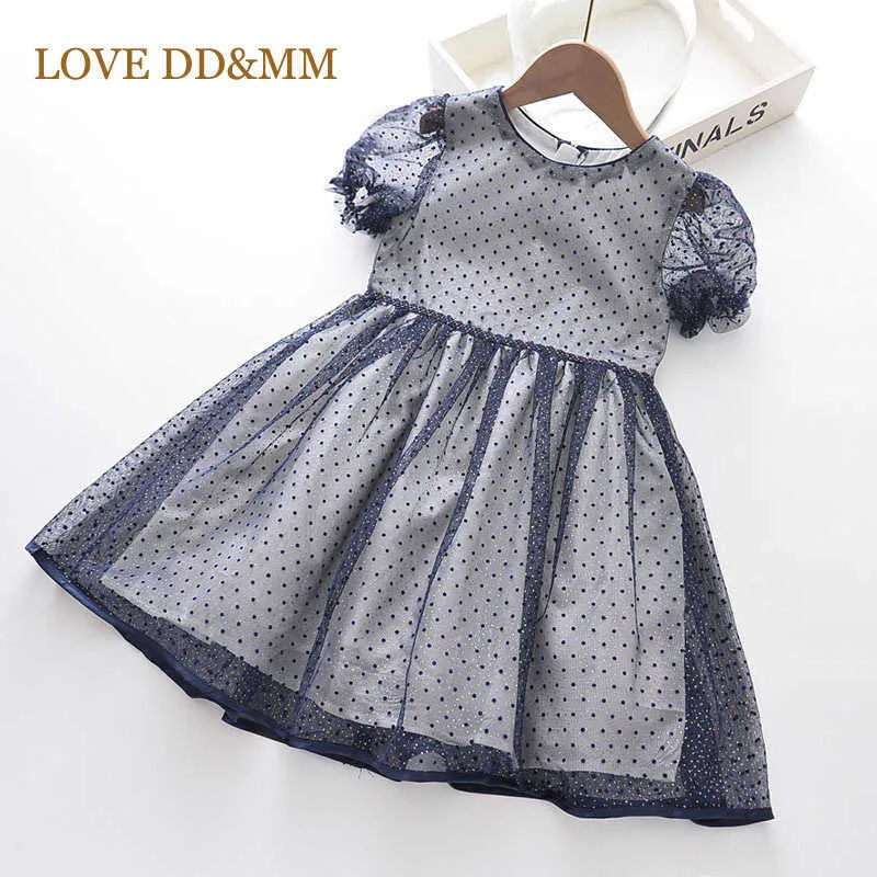 Kärlek DDMM Girls Princess Dress Fashion Party Mesh Dress Kids Sequined Outfits Baby Casual Kostymer 210715
